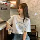 韓版 短袖T恤 字母上衣 中長版 百搭 圓領 字母 印花 直筒 寬鬆 短袖 T恤 女生 衣著