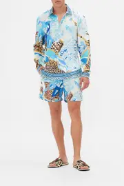 COLLARED LONG SLEEVE SHIRT SKY CHEETAH