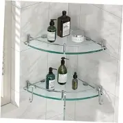 Glass Shower Shelves - Corner Shelf with 3 Hooks, 8MM Thick, Wall Sliver03
