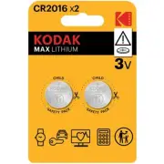 Kodak MAX CR2016 3V Lithium Battery - 2 Pack