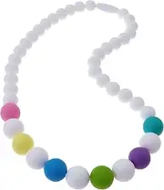 Sensory Chew Necklace for Boys and Girls, Silicone Chewy Fidget Stim Toy Jewelry for Kids with Autism ADHD SPD, Oral Motor, Teething Biting Fidgeting Special Needs(Rainbow White)