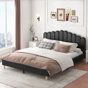 ALFORDSON Bed Frame Upholstered Platform Base Leather Black - King Size