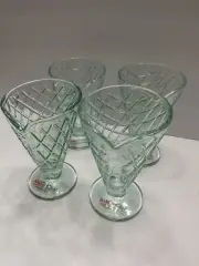 Waffle Cone Glasses Ice Cream Sundae Gelato 4 Dessert Dish Light Green New
