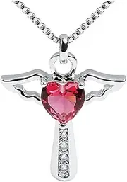[RTY] Mother's Day Necklace Jewelry Gift Angel Wings Crystal Cross Pendant Necklace Love Heart Birthstone Necklace for Women Girl