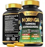 Tenmido Moringa Oleifera Supplement for Men and Women, 10in1 Formula with Turmeric, Ashwagandha, Ceylon Cinnamon, Beet Root, Saffron & More - Energy, Immune Support - Nutrient Rich - 150 Capsules