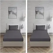 Hospital Bed Sheet in Poly Cotton with Pillow Cover (Pair) - Pack of 2 (Dark Grey)
