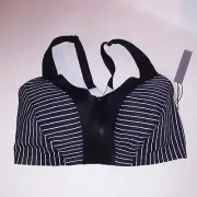 Victoria Secret Sports Bra Knockout Front Close Black White Stripe Double Layer