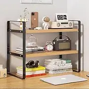 Joiena Desktop Bookshelf 2 Tier Organizer, Wood Desktop Bookcase Office Desk Display Storage Shelf, Plant Stand, Decor for Kids, Office Kitchen Living Room and Dormitory Use (Black)