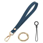 7 Inch Wristlet Strap PU Leather with Gold Ring Lanyard for Clutch (Dark Blue)