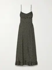 [DÔEN] DÔEN - Rosaria Polka-dot Silk-blend Midi Dress - Black - large large Black