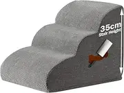 HOMYHANDS Dog Steps Stairs for Bed, Non-Slip Sturdy Pet Steps for Small Dogs and Cats, 3-Steps Dog Ramp for Sofa with High Density Foam and Removable Cover, Grey