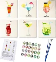 Bsbkoj Cocktail Paint by Numbers, 6-Piece Beginner Painting Kit, 5.91 x 5.91 Inches, Numbered Canvas with Brushes and Acrylic Paints, Creative Classroom Activity, Home Wall Art Decor