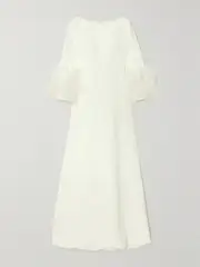 [Huishan Zhang] Huishan Zhang - Reign Feather-trimmed Crepe Gown - White - UK 14 UK 14 White