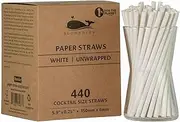 [Blowholes] Cocktail Size Eco-Friendly, Compostable, Long-Lasting Paper Straws 440 Count - White