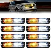 EEEKit 8PCS LED Emergency Strobe Lights,12 LED Strobe Warning Strip, Emergency Flashing Light Bar for Car Truck Van Off Road