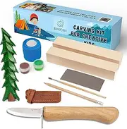 BeaverCraft Wood Carving Kit for Kids & Beginner DIY08 - Whittling Woodworking Starter Hobby Kits Boys Crafts Projects DIY Gifts, Set Knife Basswood, Brown