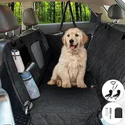 UPET Dog Car Seat Cover, 6in1 Car Hammock Waterproof for Backseat with Mesh Window, Multiple Pockets in Trucks/SUV, Nonslip Rubber Washable Pet Seat Cover Protector for Small Medium Large Dogs (Black)