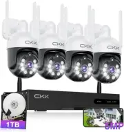 5MP PTZ Security System:4 PCS Wireless Cameras with 1TB HDD,10-Channel NVR,5G...