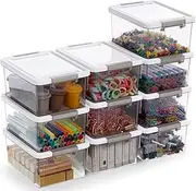 Citylife 1.3 QT 10 Pack Small Storage Bins Plastic Storage Container Stackable Box with Lids for Organizing, Clear Grey