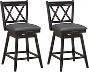 [Giantex] Set of 2 Bar Stool, Counter Height Barstool W/Foot Rest Upholstered Cushion, Ergonomic Backrest, Premium Foot Rest & Sturdy Frame, 360 °Swivel Barstool for Home Pub Restaurant (Black, 96 cm)