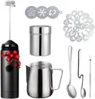 Milk Frother Handheld Coffee Art Set - with Milk Frother Pitcher, Powder Cocoa S