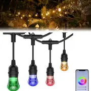 Outdoor String Light 48 Ft Smart RGB Patio Lights RGBW App Control 2.4GHz Wi-Fi