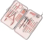 Classic Black 18/16/12/10/7Pcs Nail Clipper Set Stainless Steel Manicure Cutters Ear Spoon Nail Scissors Tool Pedicure Household,Rose,16pcs