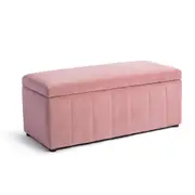 Design Square Lumine Velvet Storage Ottoman Box Bench Foot Stool - Pink