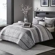 Madison Park King Quilt Set Lustrous Jacquard & Glitter Accent Coverlet Set for King Size Bed - All Season, Lightweight King Quilt Set, Shams, Decorative Pillow, King/Cal King Chevron Grey/Taupe