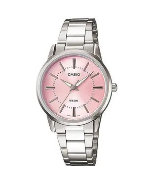 【金台鐘錶】CASIO 卡西歐 不鏽鋼錶帶 女錶 防水50米 (粉紅面) LTP-1303D-4A