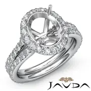 Diamond Engagement Halo Pave Set Ring Oval Shape Semi Mount 1.26Ct Platinum 950