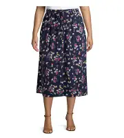 Terra & Sky Womens Plus Floral Button Front Pockets Maxi Skirt Size 2X (20W-22W)