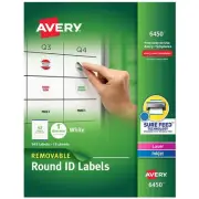 Avery Removable Laser/Inkjet Identification Labels 1" Dia. White 63 Labels/Sheet