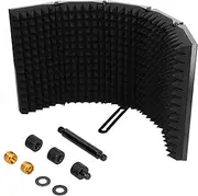 Professional Microphone Isolation Cover, 5 Panel Pop Filter with Sound Absorbing Foam, Foldable and Portable Design for Music Recording Studios, Adjustable Positioning,