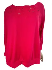 Torrid Sz 2X Red Top Pullover Long Sleeves Floral Stitching Poly/Rayon/Spandex