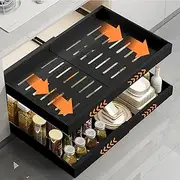TNGAMFGT 2 Pack Pull Out Cabinet Organizer, Expandable (12.6-20.5In) Cabinet Roll Out Drawers，Upgraded No-Drill Chest of Pull Out Drawers for Cabinets with 3 Adjustable Slides (Black, 16.5 in Deep)