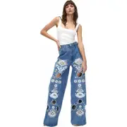 Cynthia Rowley Embroidered Wide-leg Jean in Blue/white at Nordstrom, Size 29