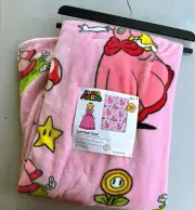 New Super Mario Princess Peach Pink Soft Plush Throw Blanket: 50”x70”