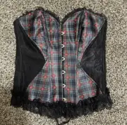 Adore Me New Plaid Red Lace Corset Top Size M Lace Up Back Goth Alt Style (AM7)