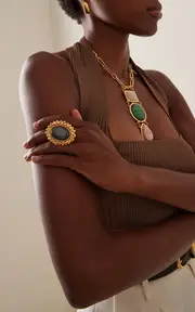 [Sylvia Toledano] Sterling Silver Gold Plated 18k Vermeil One-of-a-Kind Grey Moonstone Ring
