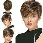 Short Pixie Cut Highlight Brown Blonde Wig Synthetic Hair for Women Natural Wigs