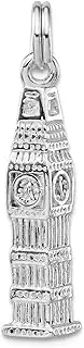 [JewelryWeb] 925 Sterling Silver Polished Clock Tower With Spring-Ring Charm 29x5.44mm Wide Bead-Charm for Women