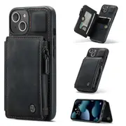 CaseMe Shockproof iPhone 13 Leather Case Cover Wallet Apple iPhone13 [Black]