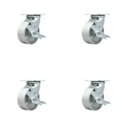 5 Inch Semi Steel Swivel Caster Set with Ball Bearings and Brakes Service Caster