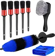HMPLL 8pcs Car Detailing Kit - 17" Long Soft Wheel Brush, Tire Brush, 5 Detailing Brushes, Towel - For Tire and Rim Cleaning Without Scratch