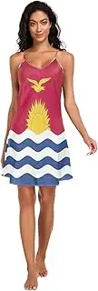 [RPLIFE] Kiribati Flag Slips for Women, Adjustable Spaghetti Strap V Neck Chemise Nightgowns for Women, S