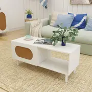 Rattan Coffee Table with Storage in White