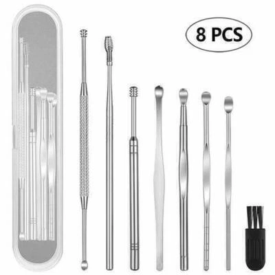 8pcs Ear Pick Cleaning Set Health Care Tool Ear Wax Remover Cleaner Curette Kit