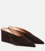 [Alaia] Alaïa Cube 75 suede wedge mules AU 9 black