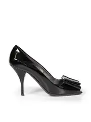 Black Patent Bow Open Toe Heels